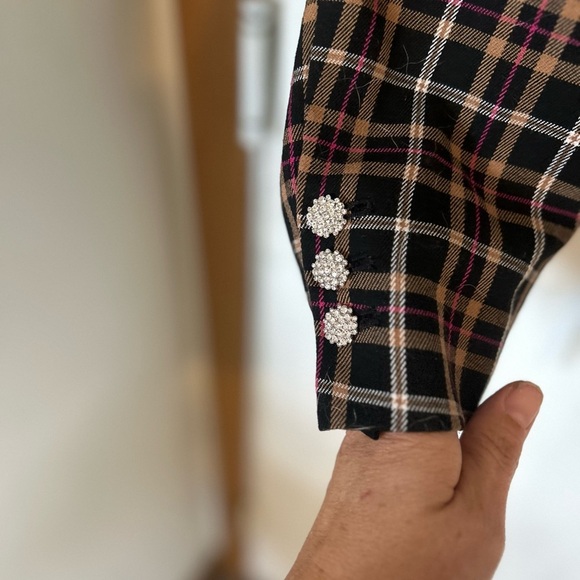 Cece Plaid Tie Neck Blazer Jacket with Rhinestone Button-Up Size XL - Picture 8 of 14